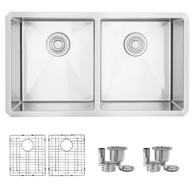 STYLISH 32 inch Double Bowl Undermount Stainless Steel Kitchen Sink S-301G - Plumbing Market