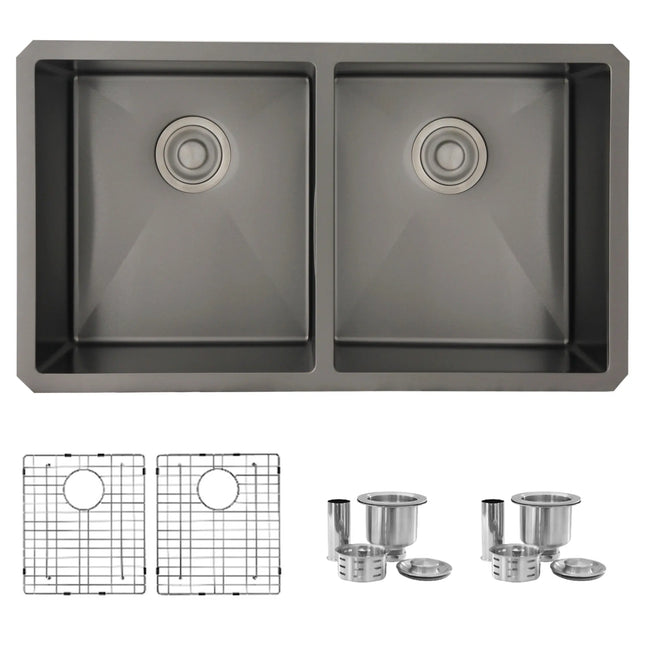 STYLISH 32 inch Graphite Double Bowl Undermount Stainless Steel Kitchen Sink S-701XN - Plumbing Market