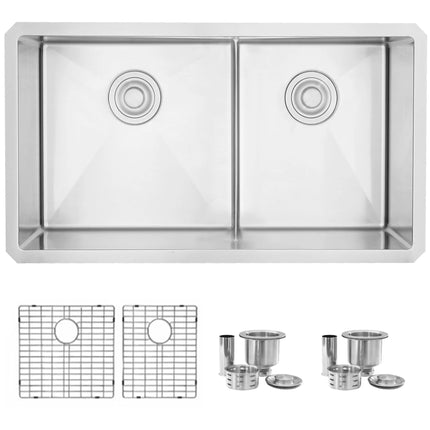 STYLISH 32 inch Low Divider 60-40 Double Bowl Undermount Stainless Steel Kitchen Sink S-325XG - Plumbing Market