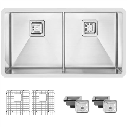 STYLISH 33 inch Slim Low Divider Double Bowl Undermount Stainless Steel Kitchen Sink S-501XG - Plumbing Market