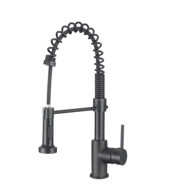 STYLISH Kitchen Sink Faucet Single Handle Pull Down Dual Mode Lead Free Matte Black Finish K-107N - Plumbing Market