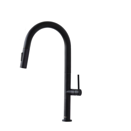 STYLISH Kitchen Sink Faucet Single Handle Pull Down Dual Mode Stainless Steel Matte Black Finish K-141N - Plumbing Market