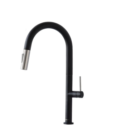 STYLISH Kitchen Sink Faucet Single Handle Pull Down Dual Mode Stainless Steel Matte Black with Brushed Head and Handle Finish K-141NS - Plumbing Market