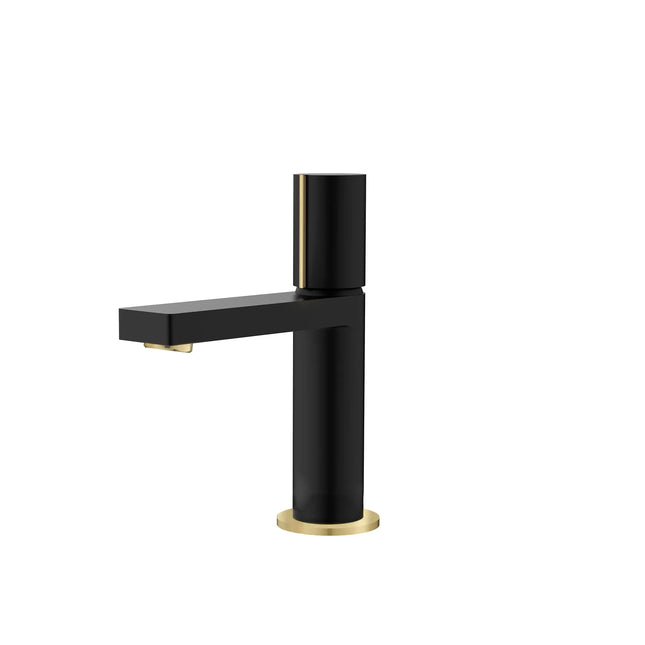 STYLISH Single Handle Modern Bathroom Basin Sink Faucet in Matte Black with Gold accents Finish  B-104NG - Plumbing Market