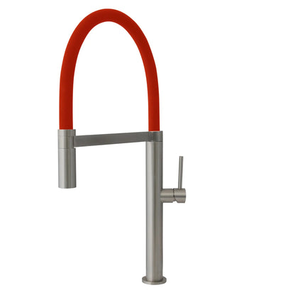 STYLISH Stainless Steel Single Handle Pull Out Dual Mode Kitchen Sink Faucet with Red Spout Hose K-140R - Plumbing Market