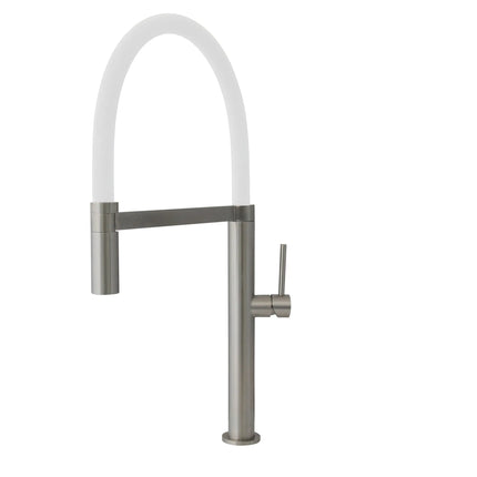 STYLISH Stainless Steel Single Handle Pull Out Dual Mode Kitchen Sink Faucet with White Spout Hose K-140H - Plumbing Market