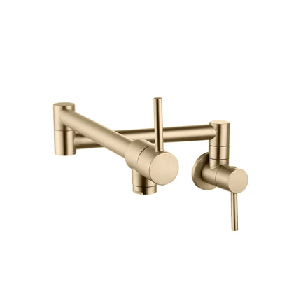 STYLISH Stainless Steel Wall Mount  Pot Filler Folding Stretchable with Single Hole Two Handles - Matte Gold Finish K-145G - Plumbing Market