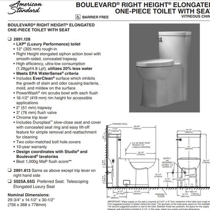 Elongated Toilet with Seat 