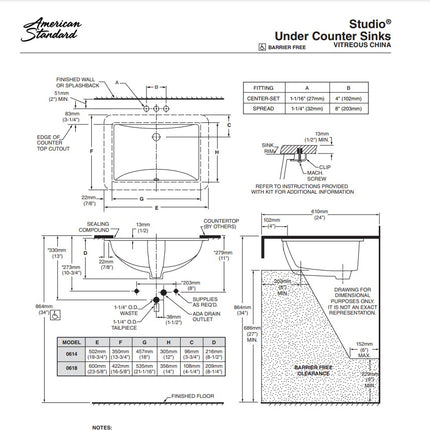 American Standard Studio Under Counter Bathroom Sink American Standard