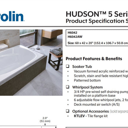 Mirolin Hudson 5 60 x 42 Drop-in Bathtub Mirolin