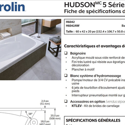 Mirolin Hudson 5 60 x 42 Drop-in Bathtub Mirolin