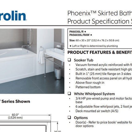 Mirolin Phoenix 60 x 30 Skirted Bathtub Left Drain Mirolin