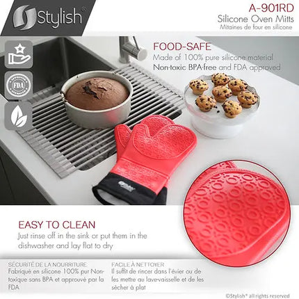 Stylish Heat Resistant Silicone Oven Gloves A-901RD - Plumbing Market