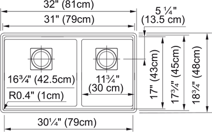 Franke 32.0-in. x 18.75-in. Undermount Double Bowl Granite Kitchen Sink with Low Divide in Champagne. Franke