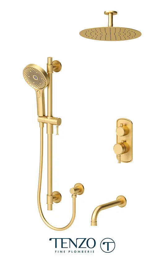 Tenzo Alyss T-Box kit 3 functions thermo brushed gold finish ALYT33-511325-BG - Plumbing Market