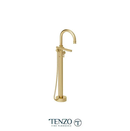 Tenzo Alyss floor mount 3 pcs tub filler brushed gold ALY52-BG - Plumbing Market