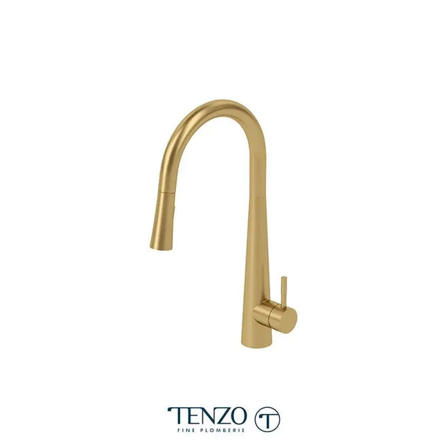 Tenzo Single-handle kitchen faucet Aviva with pull-down & 2-Function hand shower brushed gold AV130-BG - Plumbing Market