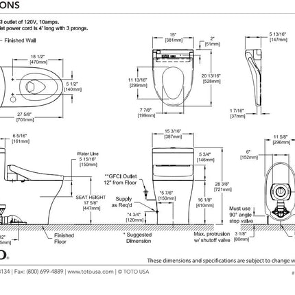 Toto Aquia IV One Piece Elongated Dual Flush Toilet With C5 Washlet - Plumbing Market