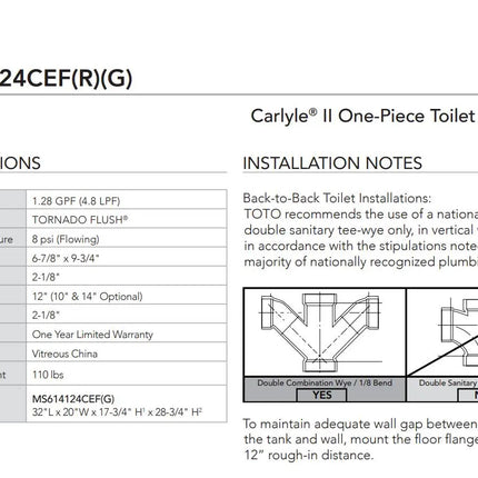 Toto Carlyle II 1.28 GPF Elongated Toilet Open Box - Plumbing Market