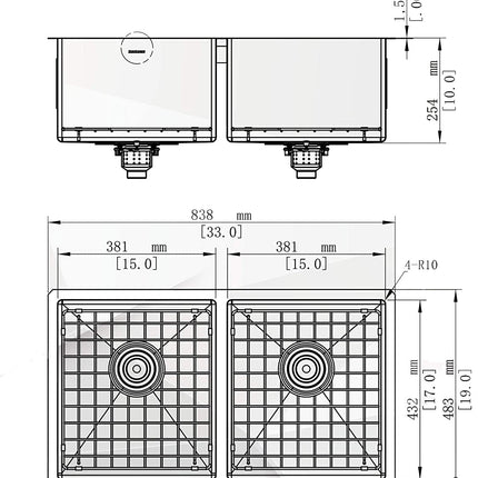 Kodaen 33" Mission Undermount Kitchen Sink 16G Double Bowls Kodaen