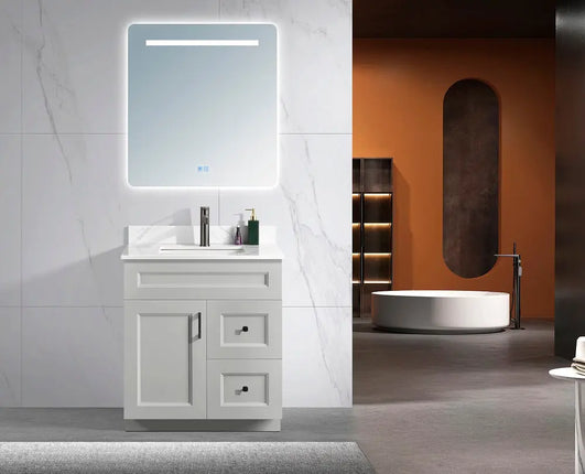 Zuuz Hampton Bathroom Vanity With Quartz Counter Top 30 Inch Right Doors - Plumbing Market