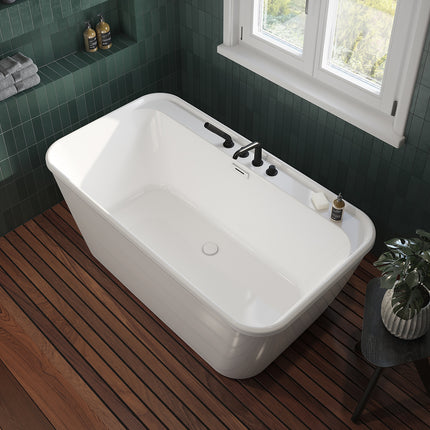 Pocono 58 x 32 AcrylX Freestanding Center Drain Bathtub in White with White Skirt - Plumbing Market