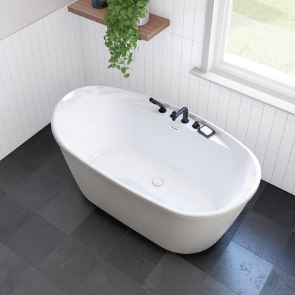 Sonoma 58 x 32 AcrylX Freestanding Center Drain Bathtub in White with White Skirt - Plumbing Market