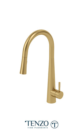 Tenzo Single-handle kitchen faucet Aviva with pull-down & 2-Function hand shower brushed gold AV130-BG - Plumbing Market