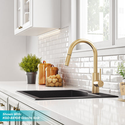 Kraus Oletto 15.75" Single Handle Pull-Down Kitchen Faucet in Brushed Brass Kraus