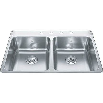 Kindred Creemore 33" x 22" Drop-in Double Bowl 4-Hole Stainless Steel Kitchen Sink CDLA3322-8-4CB Kindred