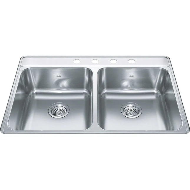 Kindred Creemore 33" x 22" Drop-in Double Bowl 4-Hole Stainless Steel Kitchen Sink CDLA3322-8-4CB Kindred