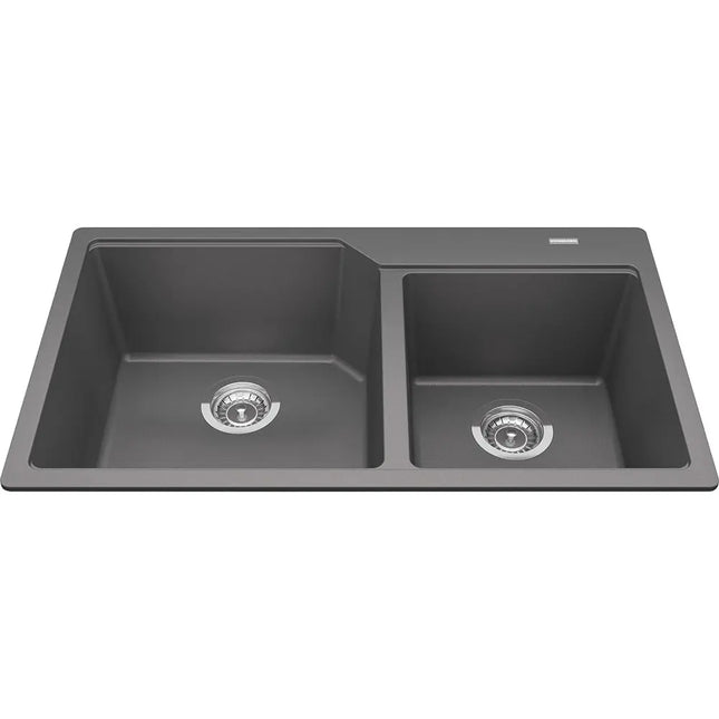 Kindred Granite 34" x 19.68" Drop-in Double Bowl Kitchen Sink Shadow Grey MGCM2034-9SG Kindred