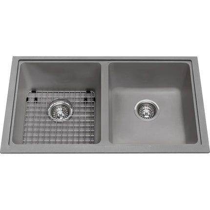 Kindred Granite 31.56" x 18.12" Undermount Double Sink Shadow Grey Includes Grid KGD1U-8SG Kindred