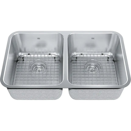 Kindred 30" x 17" Double Bowl Undermount Sink With Bottom Grid and Waste Fittings Stainless Steel KSD2UA-9D Kindred