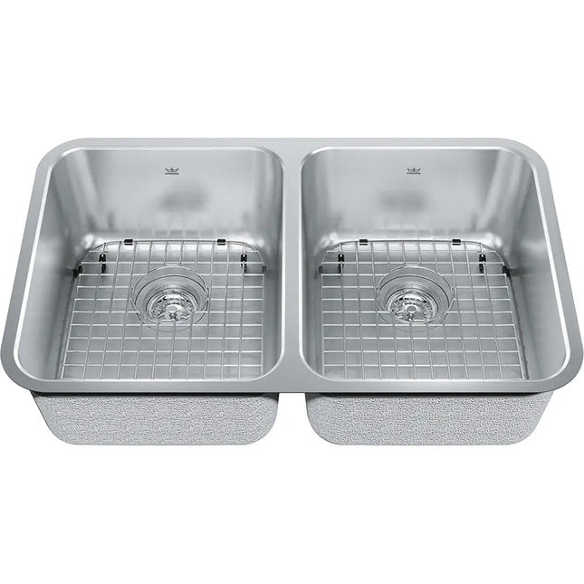 Kindred 30" x 17" Double Bowl Undermount Sink With Bottom Grid and Waste Fittings Stainless Steel KSD2UA-9D Kindred