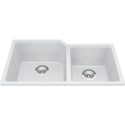 Kindred Granite Series 33.88" x 19.69" Undermount Double Bowl Granite Kitchen Sink in Polar White MGC2034U-9PWT Kindred