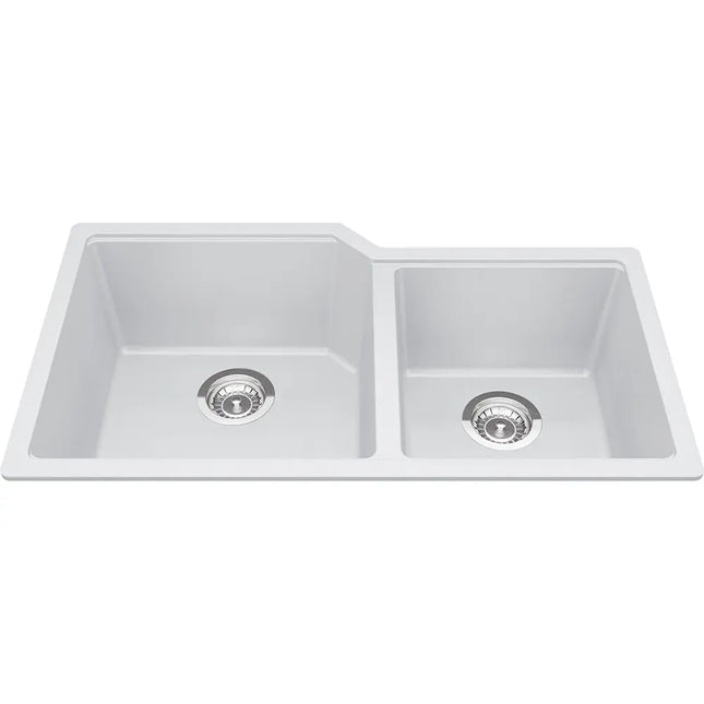 Kindred Granite Series 33.88" x 19.69" Undermount Double Bowl Granite Kitchen Sink in Polar White MGC2034U-9PWT Kindred