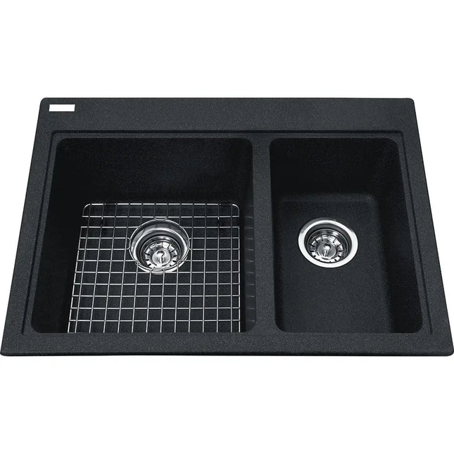 Kindred Mythos 27" x 20" Double Bowl Drop-in Kitchen Sink With Bottom Grid and Waste Fittings Granite Onyx KGDC2027R-8ON Kindred