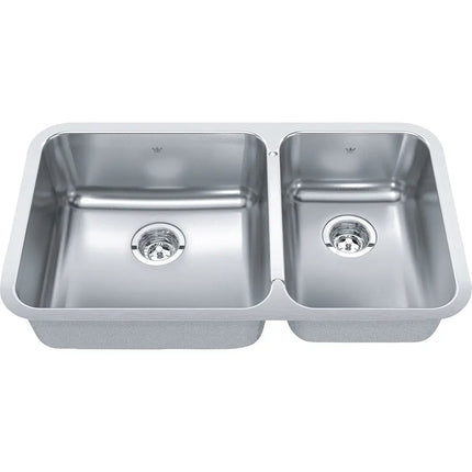 Kindred Steel Queen 32" x 18" Double Bowl Undermount 20 Gauge Kitchen Sink Stainless Steel QCUA1933R-8 Kindred