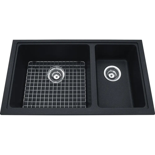 Kindred Mythos 31" x 18" Double Bowl Undermount Granite Sink With Bottom Grid Onyx KGDCR1U-8ON Kindred