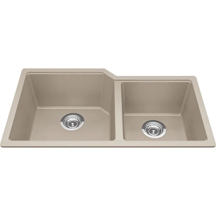 Kindred Granite Series 33.88" x 19.69" Undermount Double Bowl Granite Kitchen Sink in Champagne MGC2034U-9CHA Kindred