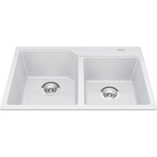 Kindred Granite Series 30.69" x 19.69" Drop in Double Bowl Granite Kitchen Sink in Polar White MGCM2031-9PWT Kindred