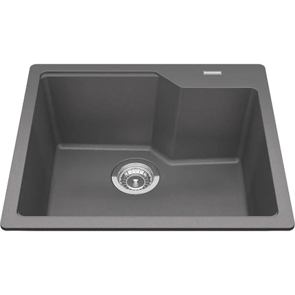 Kindred Granite 22" x 19.68" Drop-in Single Bowl Kitchen Sink Shadow Grey MGSM2022-9SG Kindred