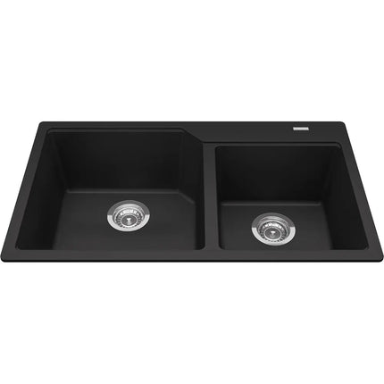 Kindred Granite Series 33.88" x 19.69" Drop In Double Bowl Granite Kitchen Sink in Matte Black MGCM2034-9MBK Kindred