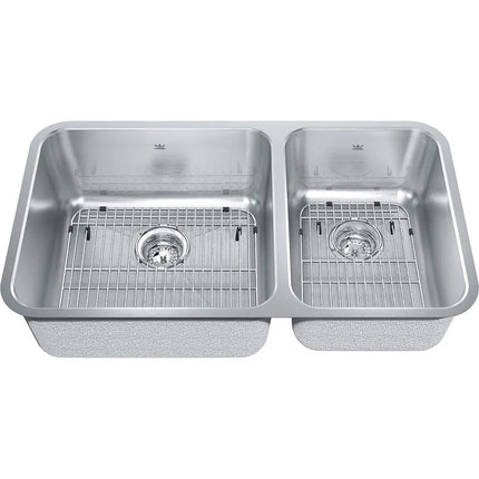 Kindred 32" x 18" Double Bowl Undermount 18 Gauge Sink With Bottom Grid Stainless Steel KSC1RUA-9D Kindred