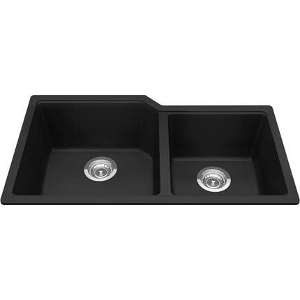 Kindred Granite 34" x 19.68" Series Undermount Double Bowl Granite Kitchen Sink in Matte Black MGC2034U-9MBK Kindred