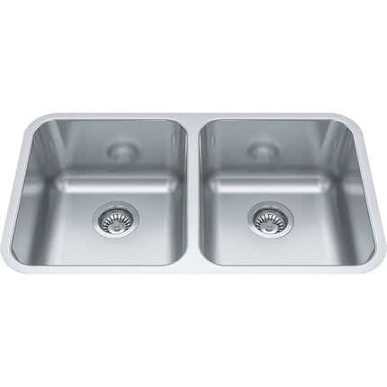 Kindred Reginox 30" x 17" Undermount Kitchen Sink, Double Bowls 18 Gauge Stainless Steel ND1831UA-9 Kindred