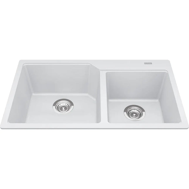 Kindred Granite Series 33.88" x 19.69" Drop-In Double Bowl Granite Kitchen Sink in Polar White MGCM2034-9PWT Kindred