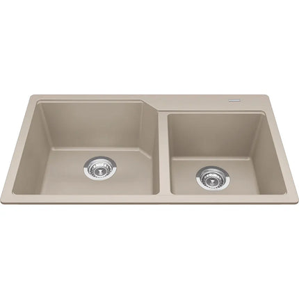 Kindred Granite Series 33.88" x 19.69" Drop In Double Bowl Granite Kitchen Sink in Champagne MGCM2034-9CHA Kindred