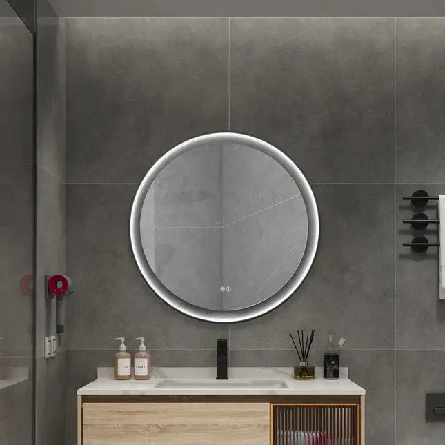 Kodaen Roundy Singtered Stone Bathroom LED Vanity Mirror (Black Blackground) - LEDBMF624BSS LEDBMF624BSS Kodaen